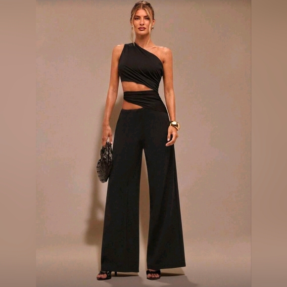 BAE Asymmetric Cutout Twist Waist Fitted Wide Leg Jumpsuit - Picture 4 of 7